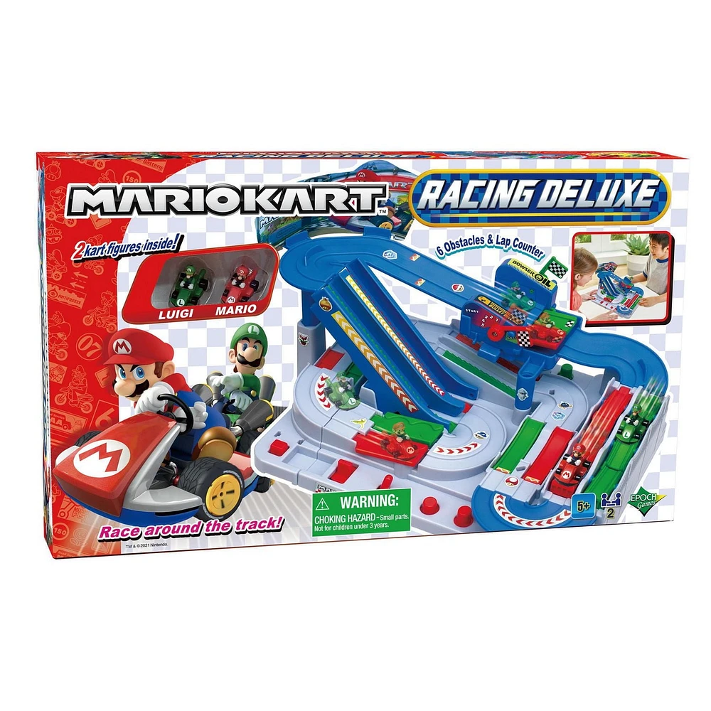 Epoch Games Super Mario Kart Racing Deluxe, piste d'obstacles exigeante avec figurines Super Mario Kart à collectionner
