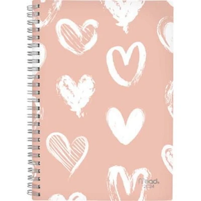 Petit Agenda Hebdomadaire/Mensuel 2024 Mead, Cœurs Pastel