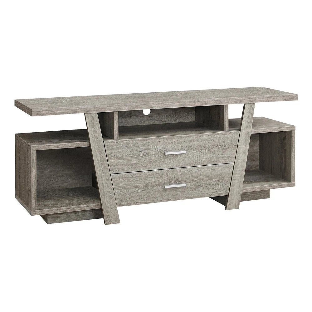 Monarch Specialties Tv Stand, 60 Inch, Console, Media Entertainment Center, Storage Drawers, Living Room, Bedroom, Laminate, Brown, Contemporary, Modern
