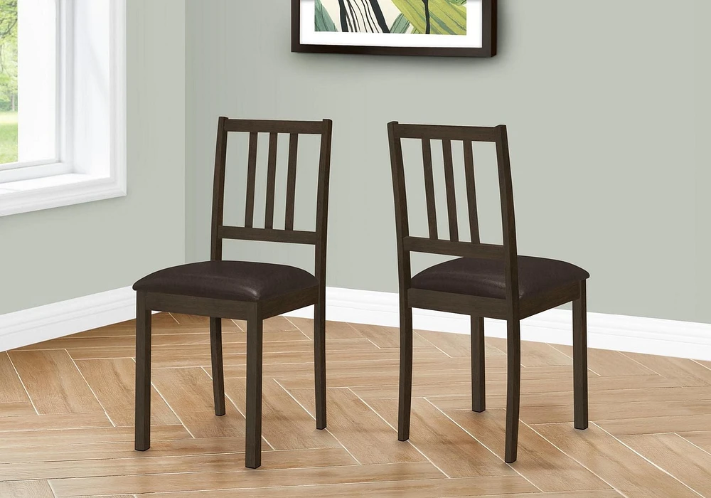 Monarch Specialties Dining Chair, Set Of 2, Side, Upholstered, Kitchen, Dining Room, Pu Leather Look, Wood Legs, Brown, Transitional