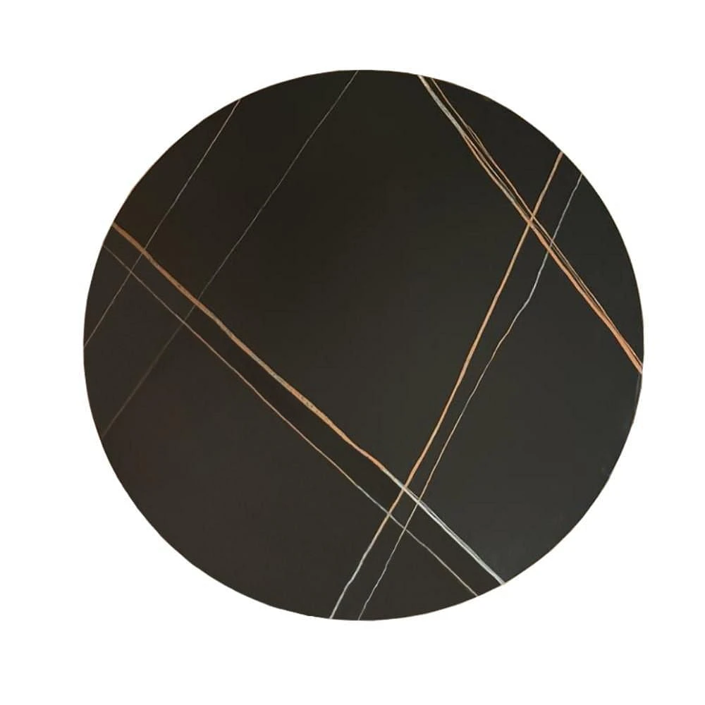Kenlyn Dining Table,sleek black sintered stone, sturdy base in a brushed gold brass finish. This 35.5-inch table exudes modern elegance and sophistication