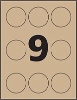 Avery Kraft Brown Round Labels 2½" Diameter,  for Laser and Inkjet Printers - 22808