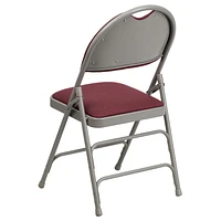 2 Pk. HERCULES Series Ultra-Premium Triple Braced Burgundy Fabric Metal Folding Chair with Easy-Carry Handle