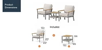 SONGMICS HOME Sencillo Collection - 3 Piece Patio Furniture Set, 2 Lounge Chairs and 1 Coffee Table, Outdoor Furniture, Cushions, Conversation, Synthetic PE Rattan, Faux Wood, Gray and Beige