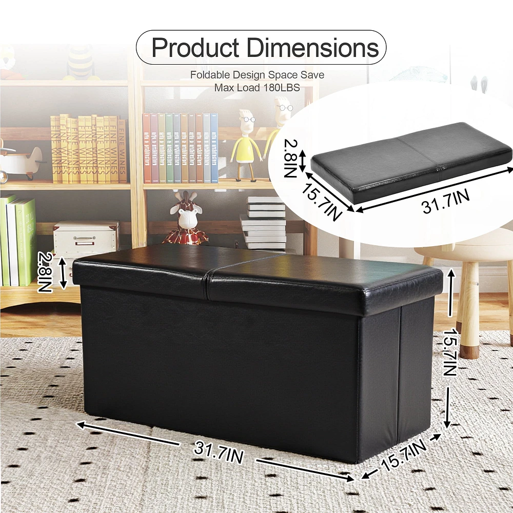 Ensemble de rangement pliable Homy Casa, ensemble de 2, avec couvercle rembourré, boîte de rangement en similicuir noir