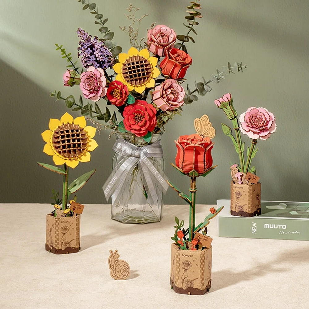 Rolife DIY Wooden Flower Red Rose TW042
