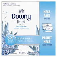 Downy Light Mega Dryer Sheets, Fabric Softener Dryer Sheets, Ocean Mist