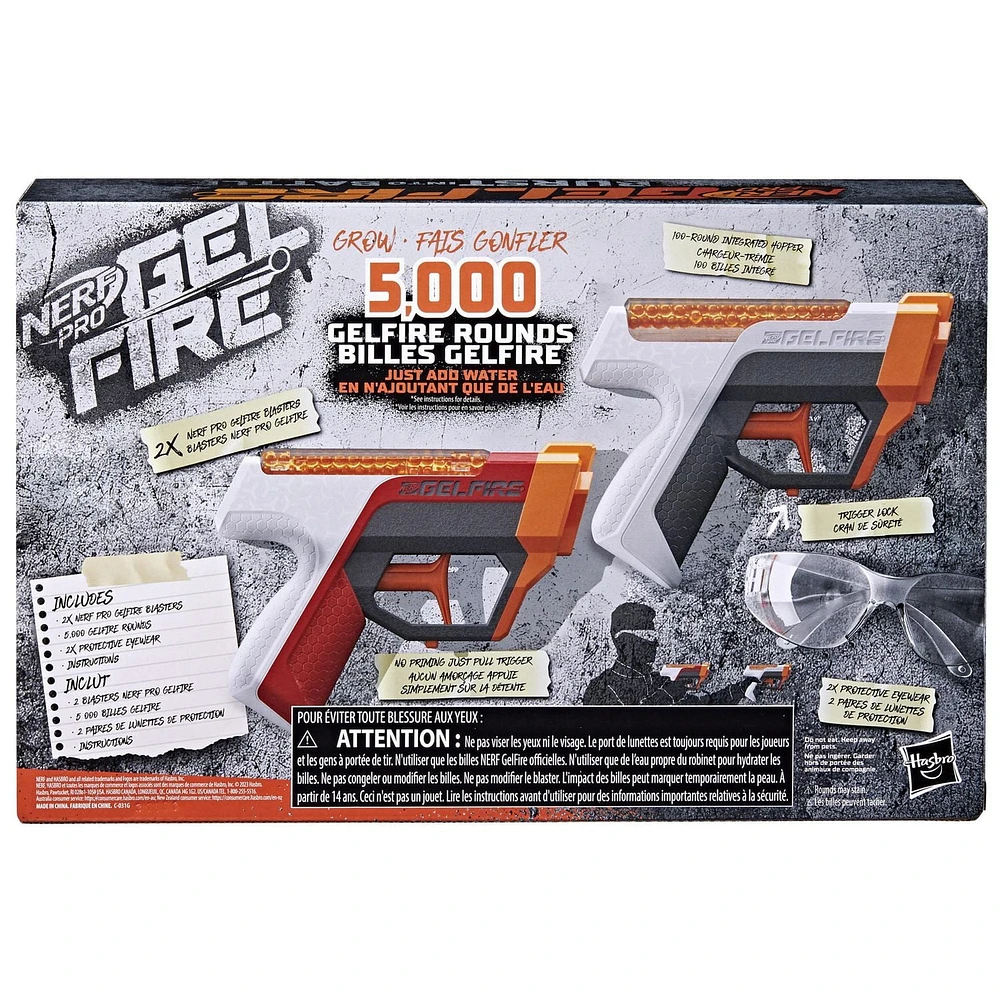 Nerf Pro Gelfire Dual Wield Pack, 2 Blasters, 5000 Gelfire Rounds, 2x 100 Round Integrated Hoppers, 2 Eyewear, Ages 14 and up