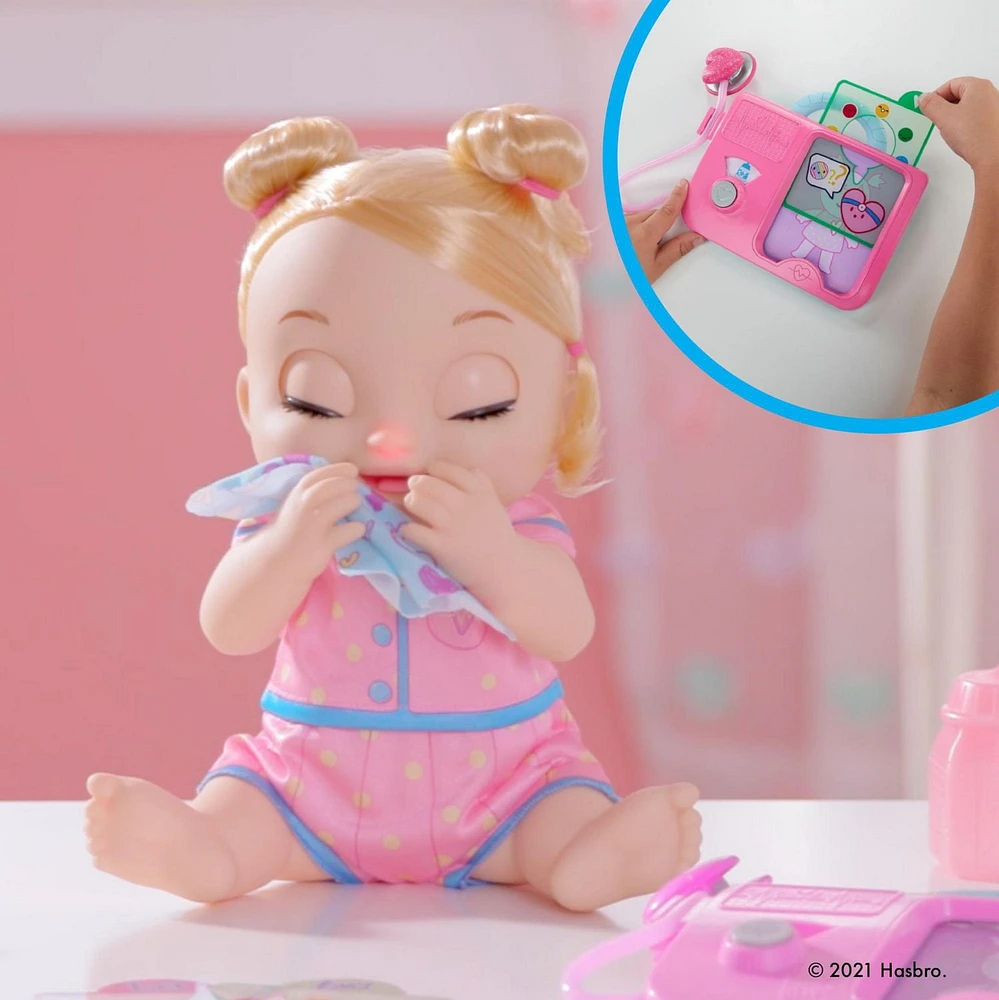 Baby Alive poupée Lulu Achoo, poupée interactive de 30 cm avec sons, lumières, mouvements et accessoires, cheveux blonds, enfants, dès 3 ans
