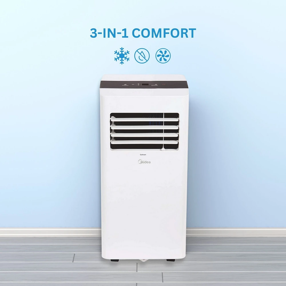 MIDEA 10,000 BTU ASHRAE (7,000 BTU SACC) PORTABLE AIR CONDITIONER WITH REMOTE, 3-IN-1 PORTABLE AC