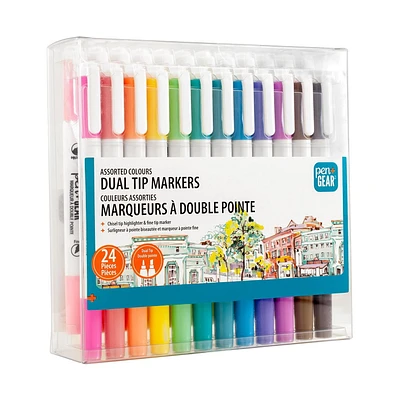 Pen+Gear Fine & Chisel Dual-Tip Markers, Assorted Ink Colors, 24 Count