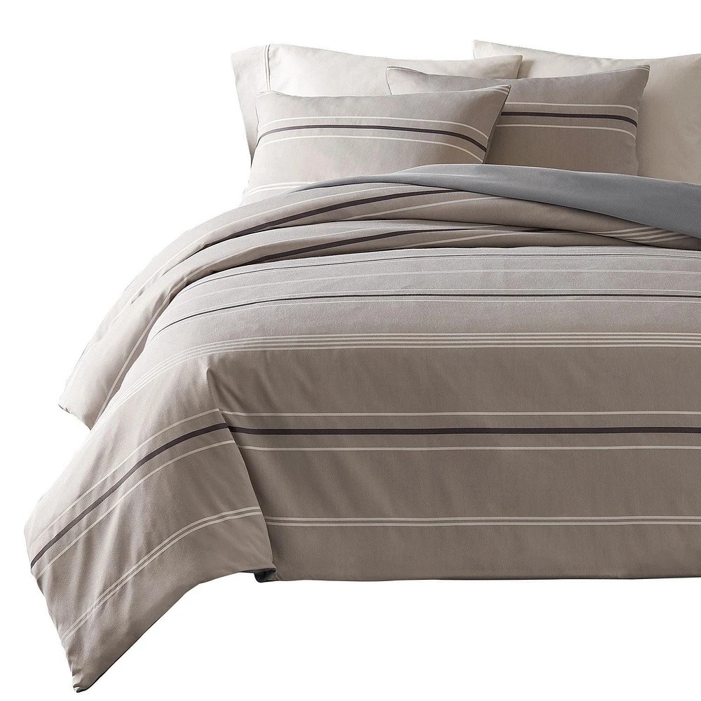HomeTrends Grey and Blue Jacquard Stripe 3 Piece Duvet Cover Set