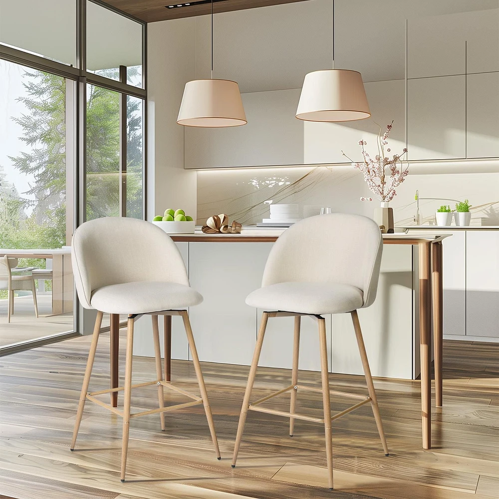 Homycasa Contemporary Set of 2 Counter Height Bar Stool Oak Finished Legs