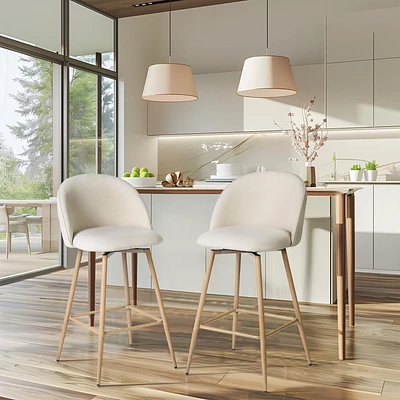 Homycasa Contemporary Set of 2 Counter Height Bar Stool Oak Finished Legs