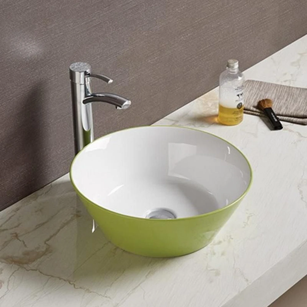 American Imaginations 15.9-in. W Above Counter Olive-White Bathroom Vessel Sink For Wall Mount Wall Mount Drilling AI-28042