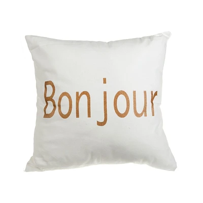 Bonjour - White Canvas Filled Cushion  - Set of 2