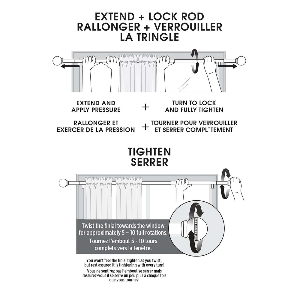 Maytex Smart Rods Twist and Shout Adjustable Tension Window Curtain Rod, Adjusts 48" to 84"