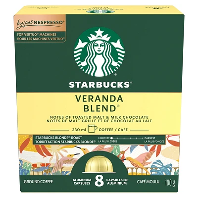 Starbucks VERANDA BLEND pour NESPRESSO VERTUO, café de torréfaction blonde, notes douces et veloutés, capsules recyclables grâce au système de recyclage de NESPRESSO 100 g