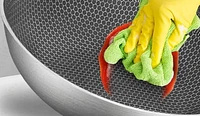 Sunwealth ALMOST NON-STICK  7-Layer 18/8 Stainless Steel Full Honeycomb Wok with Free-standing Glass Lid.