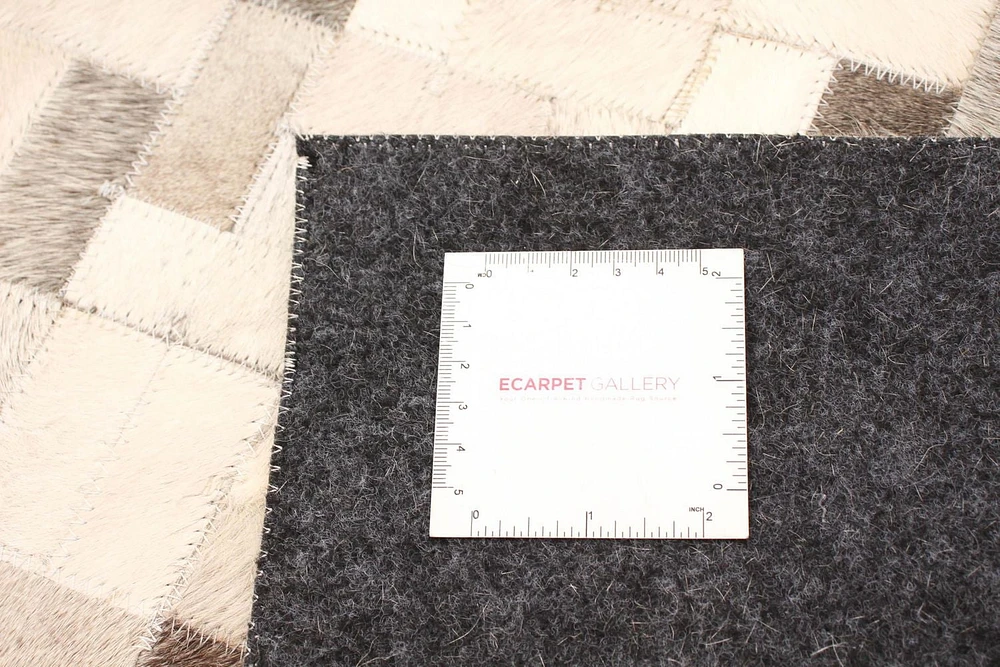 ECARPETGALLERY 8'0" x 10'3" Contemporary Cowhide Patchwork Handmade Area Rug for Living Room, Dining Room and Bedroom in Ivory
