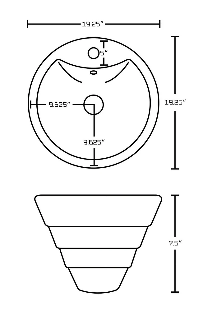 American Imaginations -in. W Above Counter White Bathroom Vessel Sink Set For 1 Hole Center Faucet AI