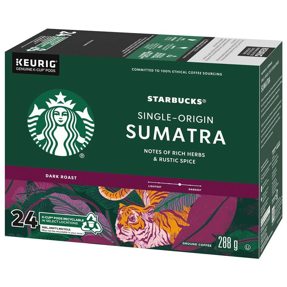 Starbucks® Sumatra Single-Origin Dark Roast Ground Coffee K-Cup® Pods 24 ct Box, 24 EA