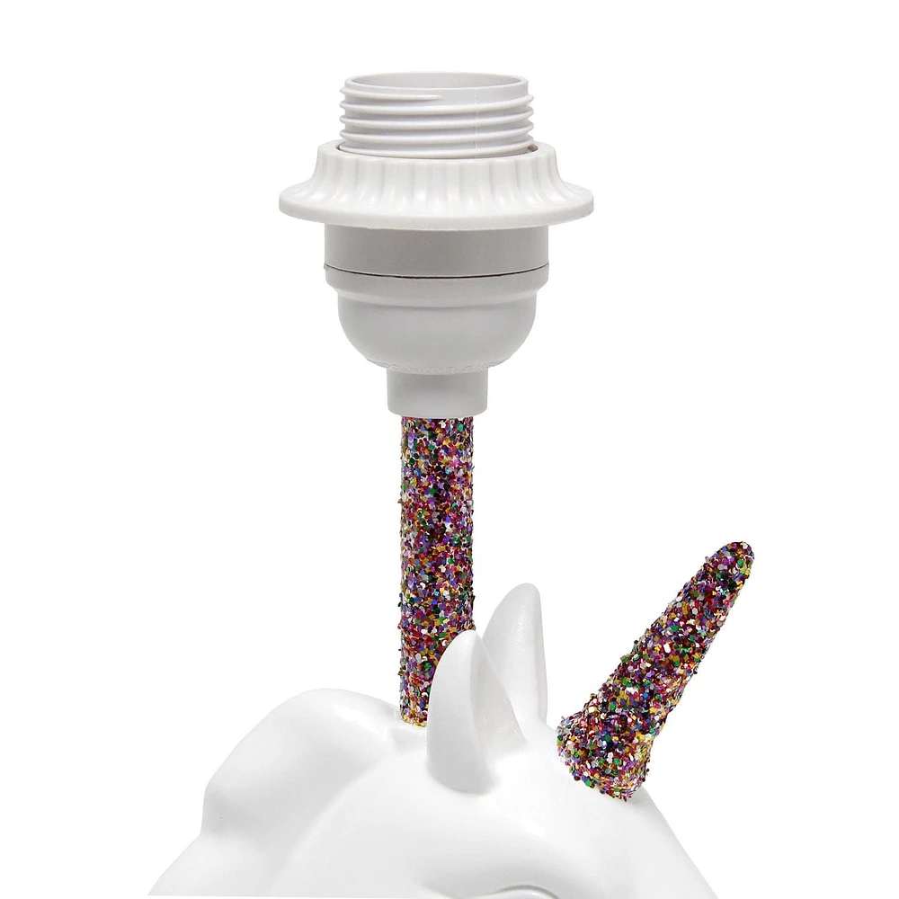 Simple Designs Lampe de table licorne blanche étincelante