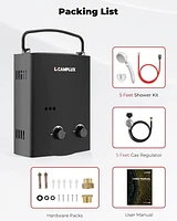 Camplux 1.32 GPM 34,000 BTU Outdoor Portable Propane Tankless Water Heater, Black