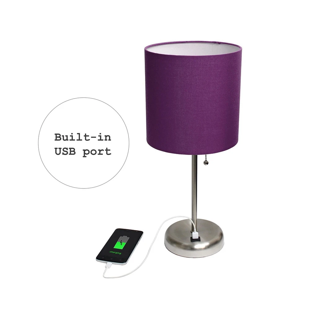 LimeLights Lampe bâton avec port de chargement USB et ensemble de 2 abat-jour en tissu