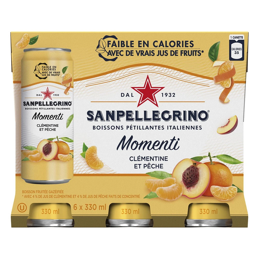 SAN PELLEGRINO MOMENTI Sparkling Water Clementine Peach – 6x330mL, 6 x 330ml Cans