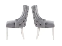 Chaise Odie en Gris, chaise de salle à manger avec garniture cloutée, chaise de salle à manger en velours, chaise de salle à manger avec pieds en acier inoxydable pour cuisine et salon - Ensemble 2