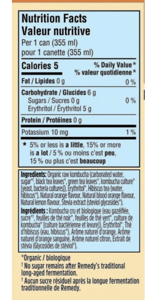 Bio, Sans Sucre, Cru et Non Pasteurisé, Naturellement Caféiné Remedy Kombucha Orange Splash 4PK 4x355 ML