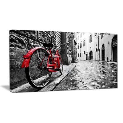 Design Art Retro Vintage Red Bike Cityscape Photo Canvas Art Print
