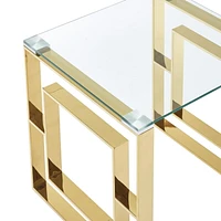 Console/bureau contemporain en acier inoxydable et verre – doré