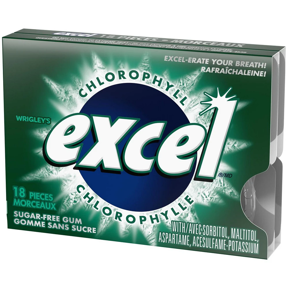 EXCEL, Chlorophyll Flavoured Sugar Free Chewing Gum, 18 Pieces, 3 Packs