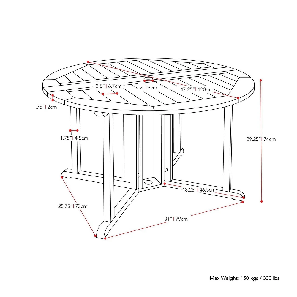 Meuble de salle à manger pliante de hauteur bar Miramar de CorLiving d'extérieur en bois dur