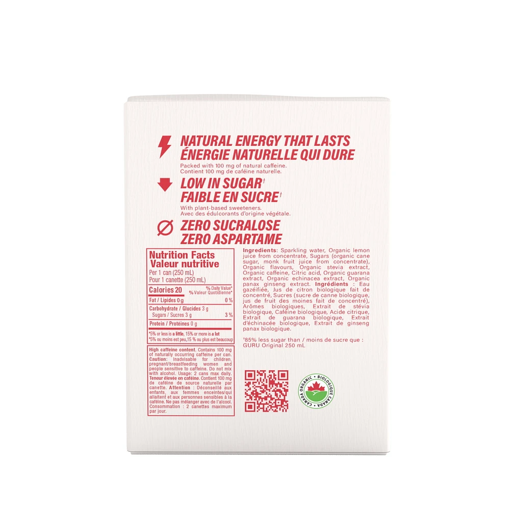 Boisson énergisante biologique à faible teneur en glucides GURU Lite 4 x 250 mL, canettes 4x250mL