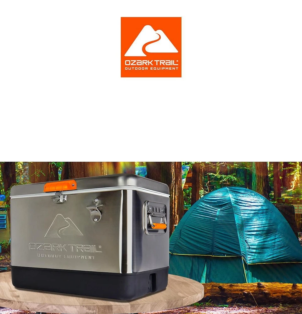 Glacière Ozark Trail 54 pintes Glacière en acier inoxydable avec décapsuleur 85 canettes, 51 L