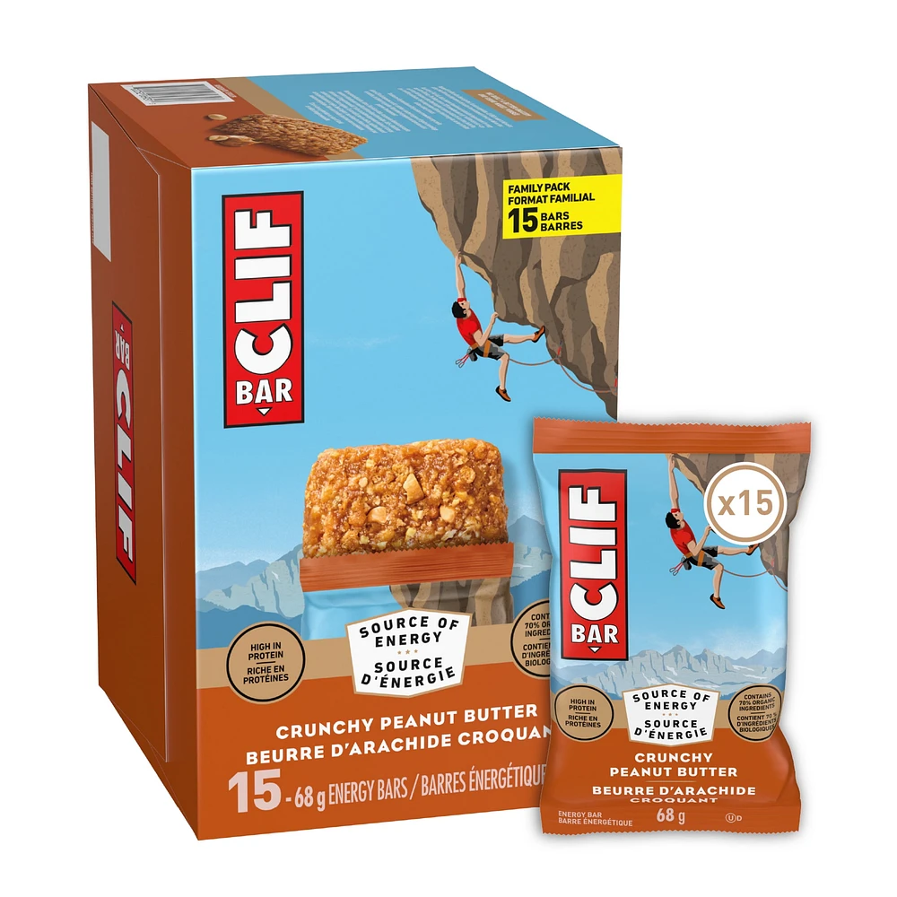 CLIF BAR Energy Bars, Crunchy Peanut Butter, Granola Bar, High in Protein, Contains 70% Organic Ingredients, (Pack of 15), 1.02 kg