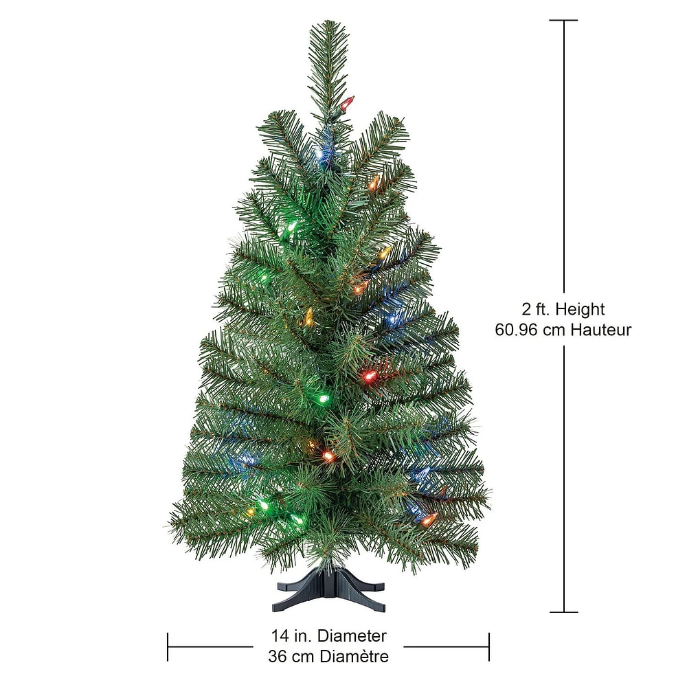 Holiday Time Arbre de Noël artificiel Épinette Complet Régulier Noble Pré-Éclairé de 24 po (60,96 cm) - Vert