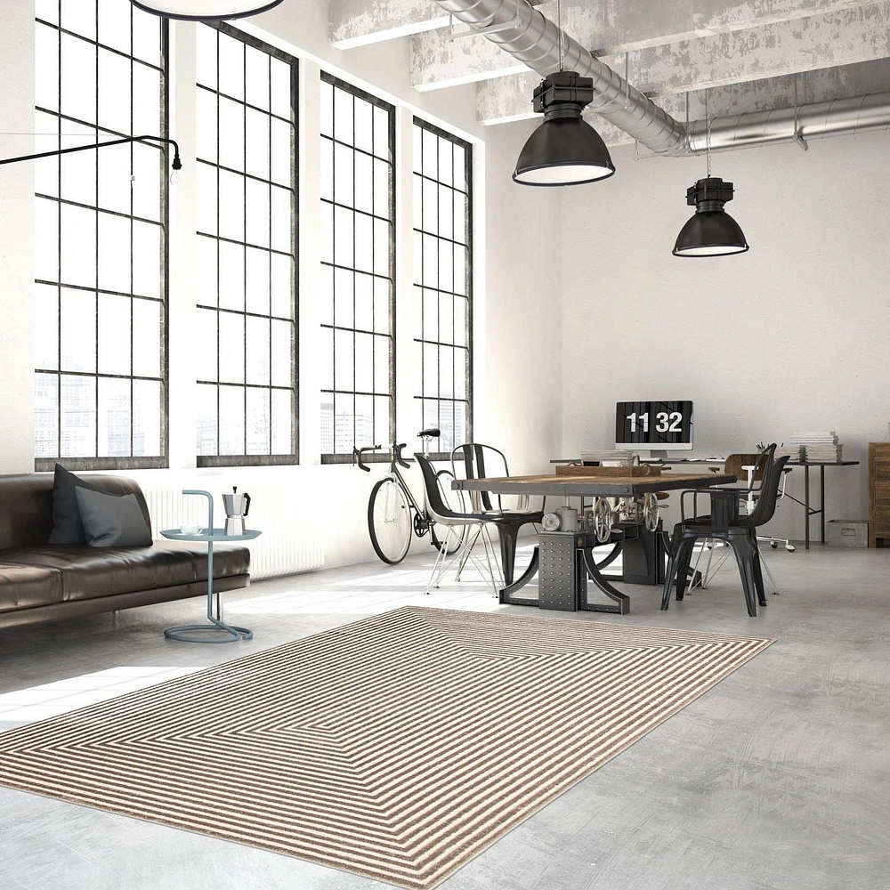 Tapis ECARPET Moderne pour Salle à Manger, Salon, Chambre Trona Beige