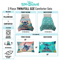 Lilo & Stitch Ensemble de Douillette et Taie d'Oreiller Réversible pour Lit 1 ou 2 Places pour Enfants, 100% Polyester