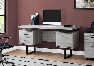 Monarch Specialties Computer Desk, Home Office, Laptop, Left, Right Set-up, Storage Drawers, 60"l, Work, Metal, Laminate, Grey, Black, Contemporary, Modern