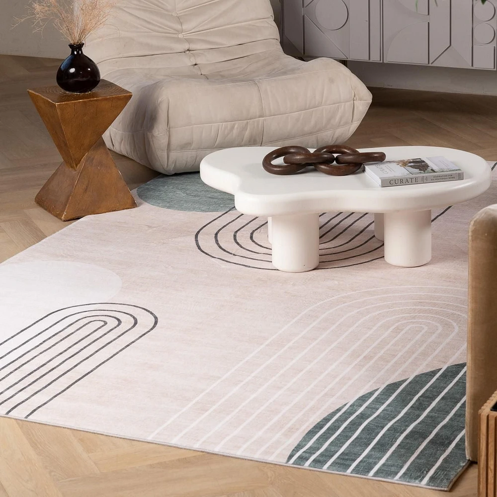 Rug Branch Eclipse Mid-Century Modern Indoor Area Rug, Beige Green, Abstract - Living Room, Bedroom, Dining Room, and Office