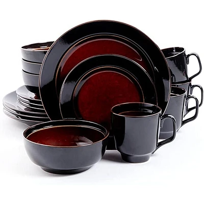 Gibson Home Bella Galleria Service de vaisselle en grès 16 pièces Rouge/noir
