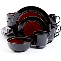 Gibson Home Bella Galleria Service de vaisselle en grès 16 pièces Rouge/noir