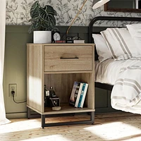 Nightstand with 1 Drawer, Distressed Gray Oak