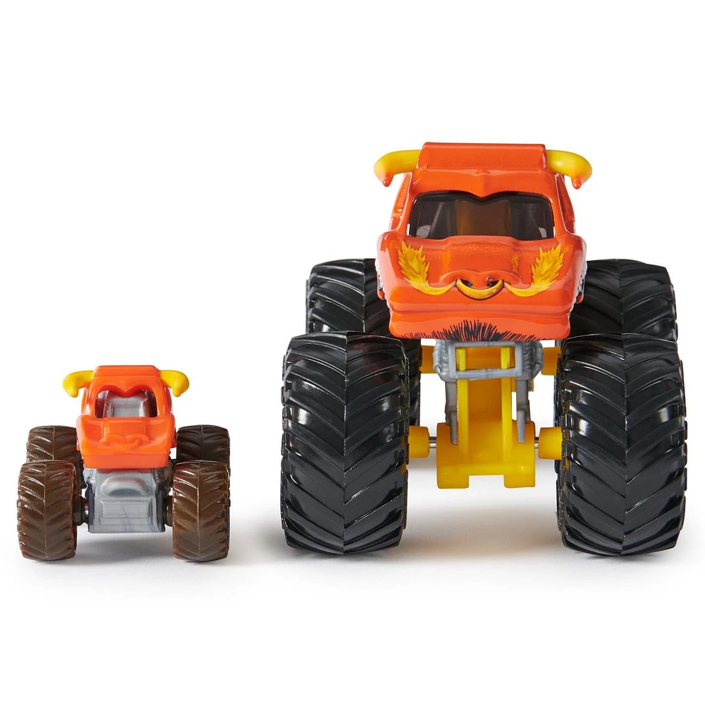Monster Jam, Monster truck officiel en métal moulé El Toro Loco à l'échelle 1:64, avec mini-véhicule collector à l'échelle 1:87 en cadeau, jouets pour filles et garçons à partir de 3 ans