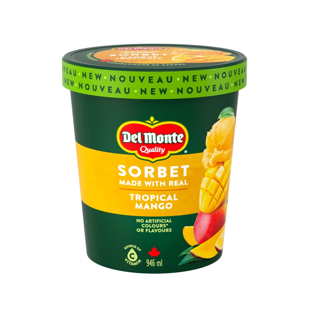 Tropical Mango Sorbet Frozen Dessert, Made With Real Mangoes, No Artificial Colours, No Artificial Flavours, Crafted in Canada, 0.9 L