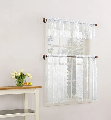 PILIERS dentelle blanche Valance/couche ensemble. 3 Pcs, 2 Niveaux, 1 Valance